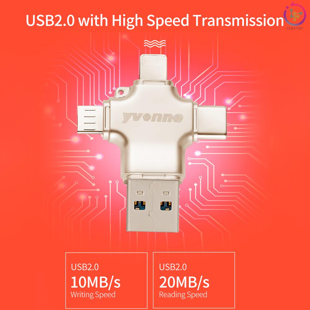 yvonne Y23 USB2.0 U Disk 64GB USB Micro USB Type-C Four-In-One High Speed OTG U Disk for Phone/PC/Laptop Silver