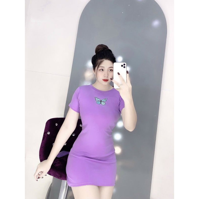 Đầm body tay ngắn thêu bướm (thun loại 1) | BigBuy360 - bigbuy360.vn