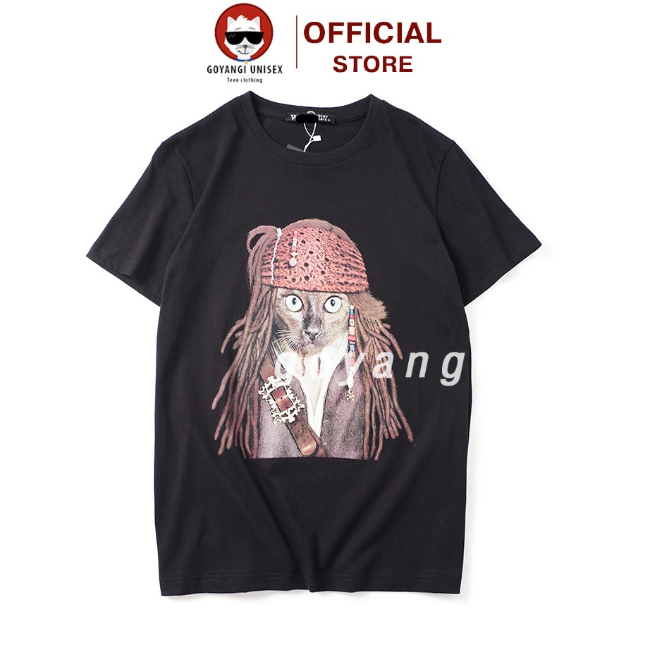 Áo thun GOYANGI Unisex Jack Sparrow Cat oversize form rộng cho cả nam và nữ phong cách Hàn Quốc