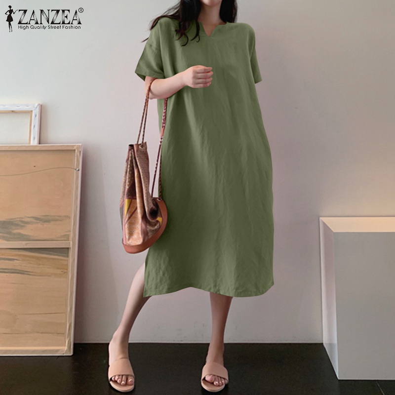 Đầm Zanzea tay ngắn cổ chữ v thời trang sành điệu cho nữ