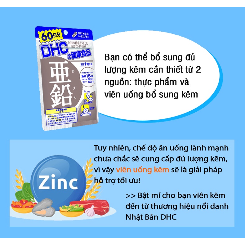 Viên uống kẽm DHC Nhật Bản hỗ trợ giảm mụn tăng cường đề kháng thực phẩm chức năng gói 15 ngày, 30 ngày Zinc TM-DHC-ZIN