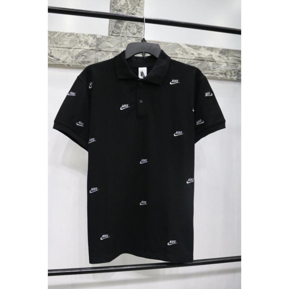 Áo thun Polo Full Logo Đen Thêu Nam Nữ Cổ Bẻ - Vải Vải Cá Sấu Cotton Lacoste Trẻ Trung Xịn