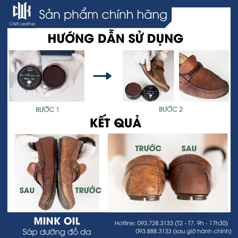 [Chính Hãng Woodson] Mink oil dầu chồn chuyên bảo dưỡng và phục hồi đồ da, túi xách, áo, ví, giày da