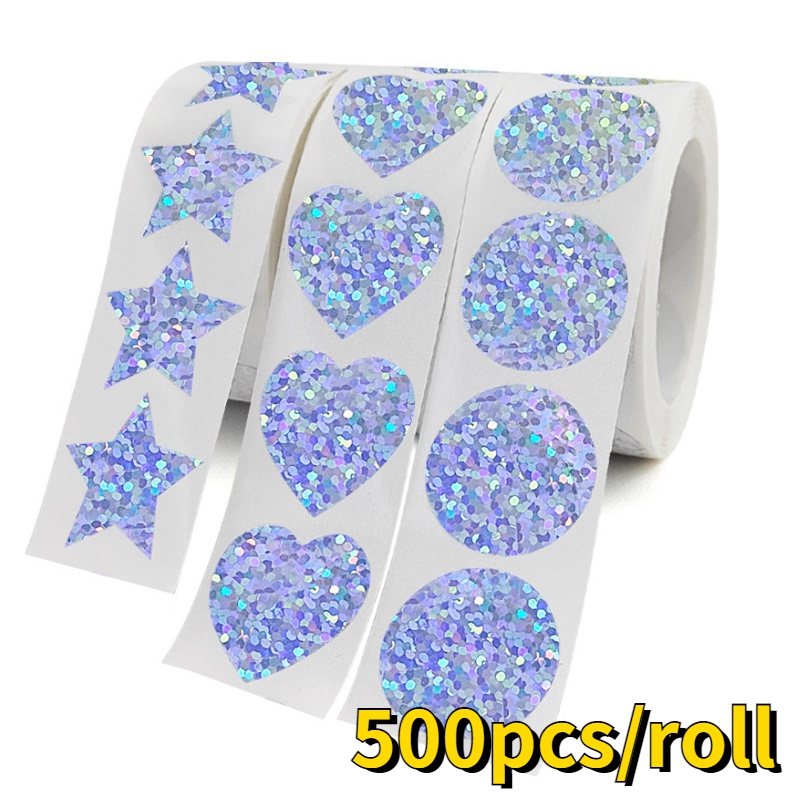 Cuộn 500 Miếng Dán Trang Trí Hình Tròn / Ngôi Sao / Trái Tim Xinh Xắn