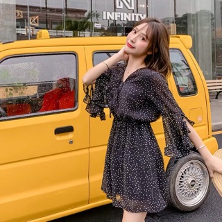 (HÀNG ORDER) Váy chấm bi tay xoè( sẵn váy đỏ dáng dài sz M)