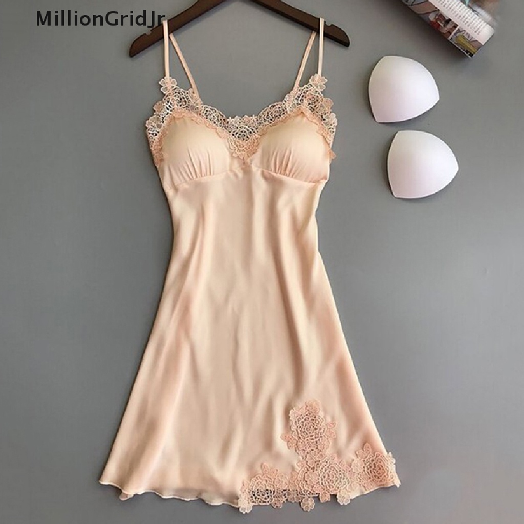 Đầm Ngủ Chất Lụa Phối Ren Kiểu Babydoll Gợi Cảm Cho Bạn Gái