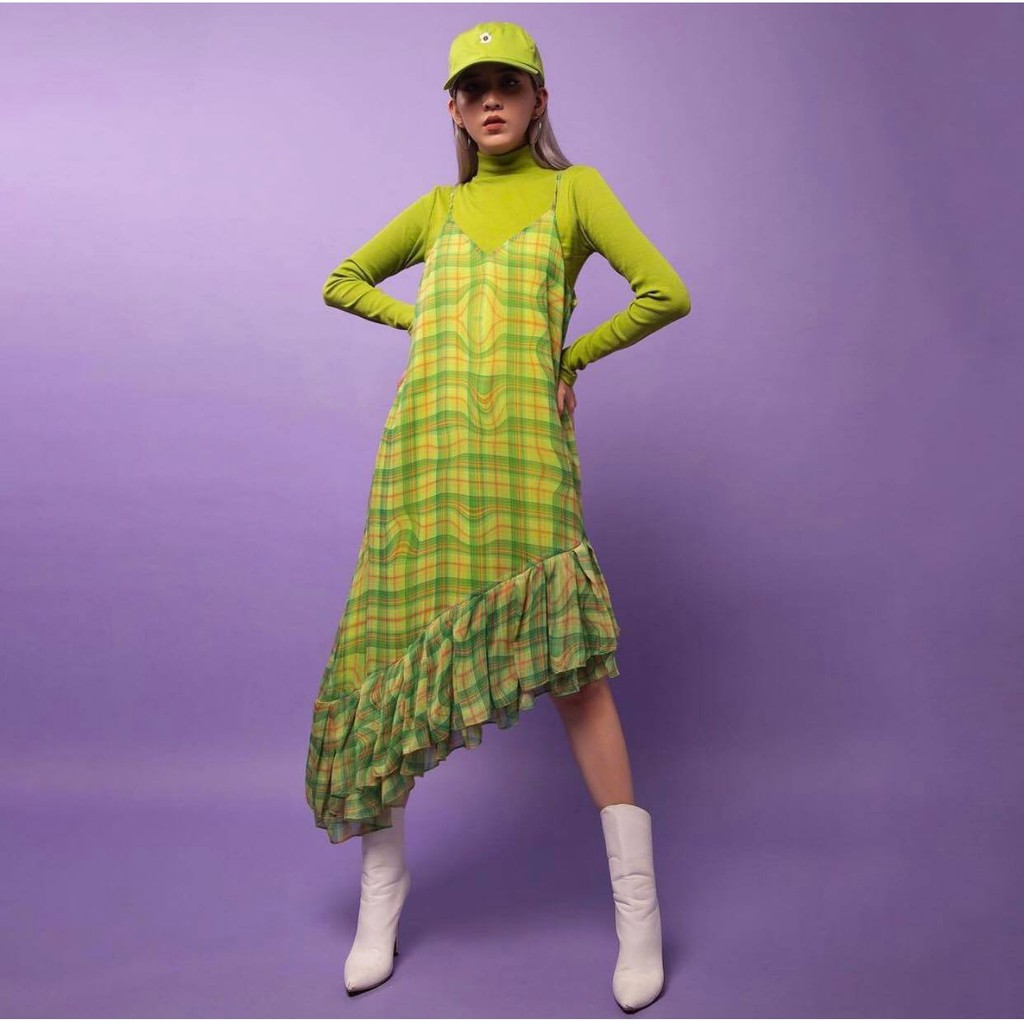 Đầm Hai Dây Maxi Chân Váy Xoè Xanh TARTAN - Tartan Dress SE / Green / Tartan Pattern - TIẾT KIỆM 𝟗𝟗𝐤 khi mua combo 4 sản