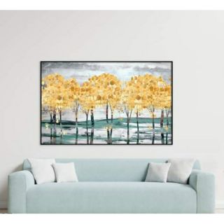 Tranh canvas cây vàng phong cách sơn dầu 60x100 kèm khung