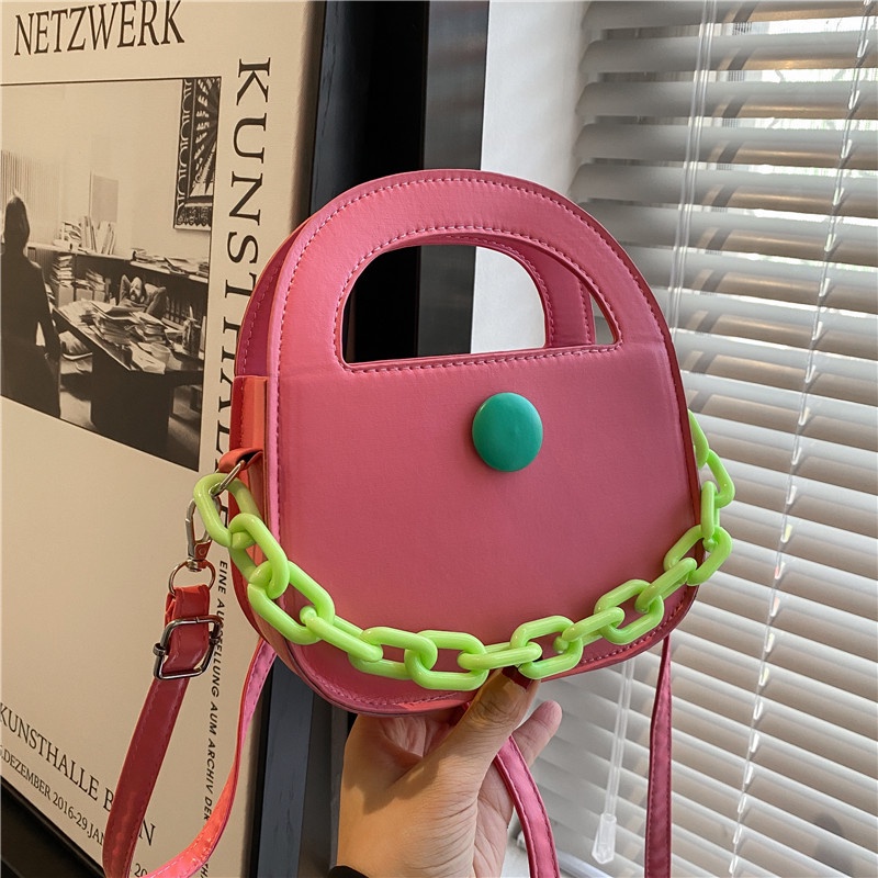 Túi xách IELGY đeo chéo dáng vuông nhỏ phối dây xích màu sắc dễ thương cho nữ