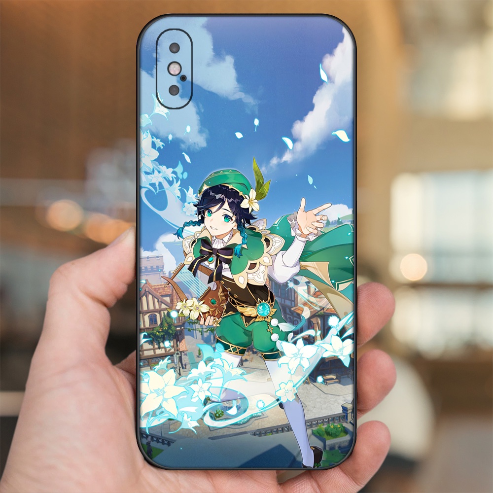 Ốp lưng iPhone X, Xs dẻo đen cạnh vuông in hình Venti Genshin Impact