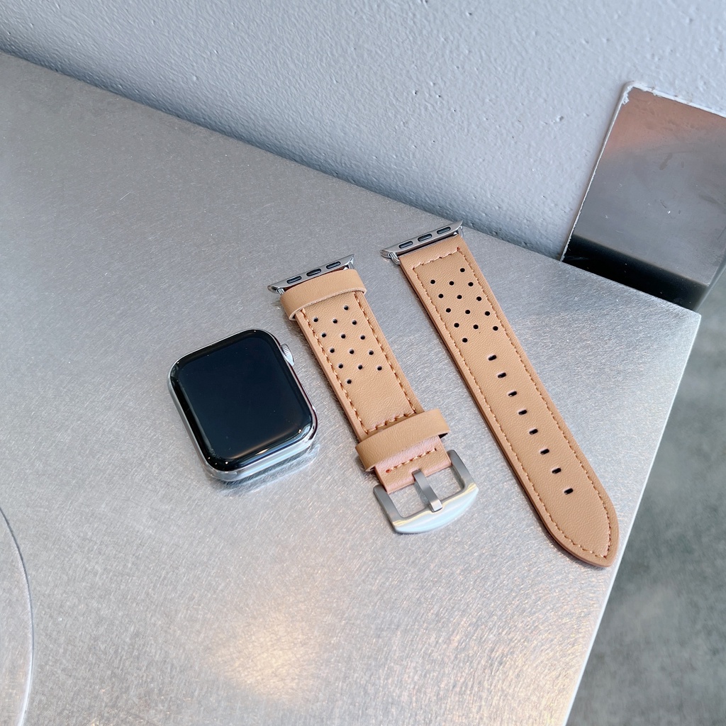 Dây Đeo Bằng Da Thoáng Khí 44mm 40mm 45mm 41mm 38mm 42 44 45mm Cho iwatch series 6 5 4 3 se 7