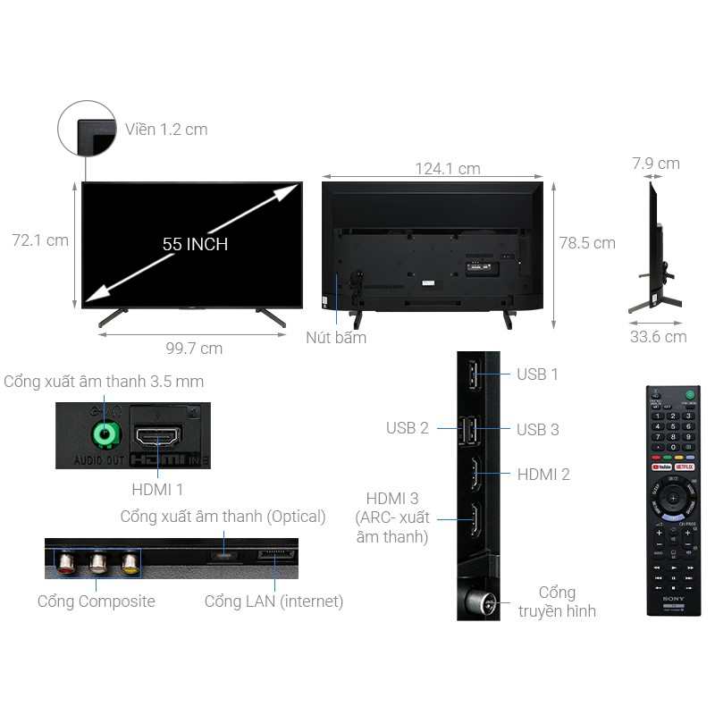 Smart Tivi Sony 4K 55 inch KD-55X7000G, Tivi sony 55 in giá rẻ.