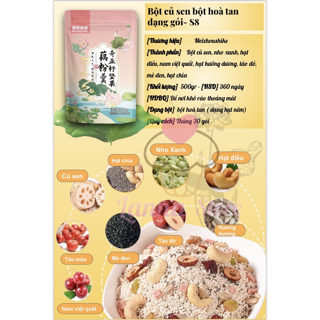 Bột Củ Sen Mix Hạt Dinh Dưỡng, Ngũ Cốc Giảm Cân, Ăn Kiêng, Eat Clean Healthy Dưỡng Nhan hiệu Meizoushike