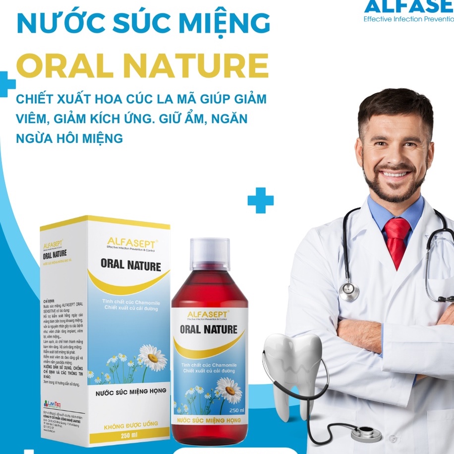 Nước Súc Miệng ALFASEPT Oral Nature Chiết Xuất Từ Cúc La Mã Giúp Giữ Ẩm Và Ngăn Ngừa Hôi Miệng Lọ 250ml