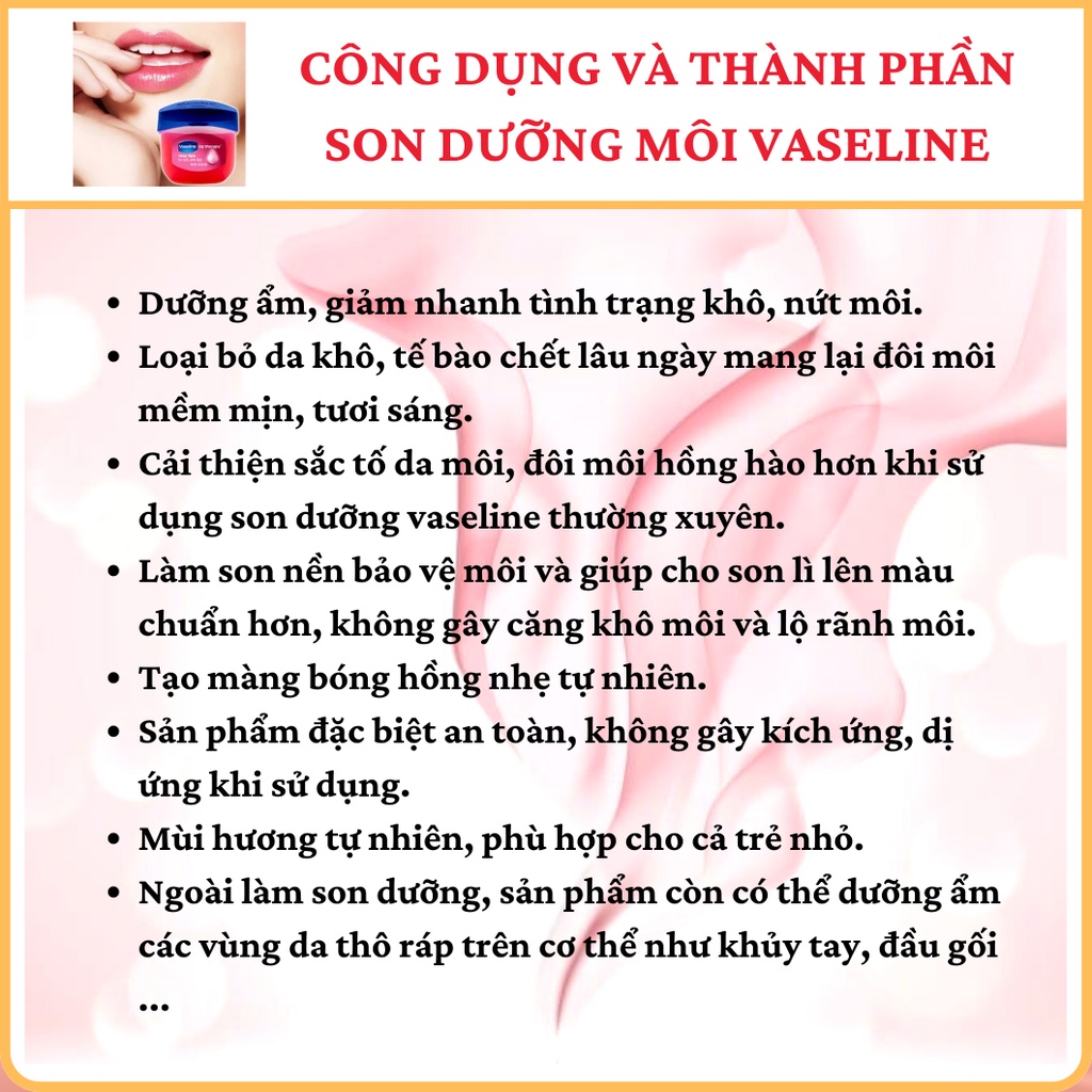 Son Dưỡng Môi Vaseline Lip Therapy 7g Son Dưỡng Ẩm Hồng Môi Có Màu Chính Hãng - TCMarts