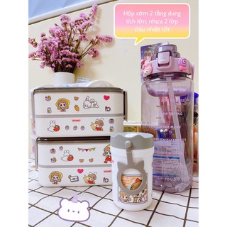 Hộp cơm văn phòng phong cách nhật bản cốc canh túi canvas giữ nhiệt