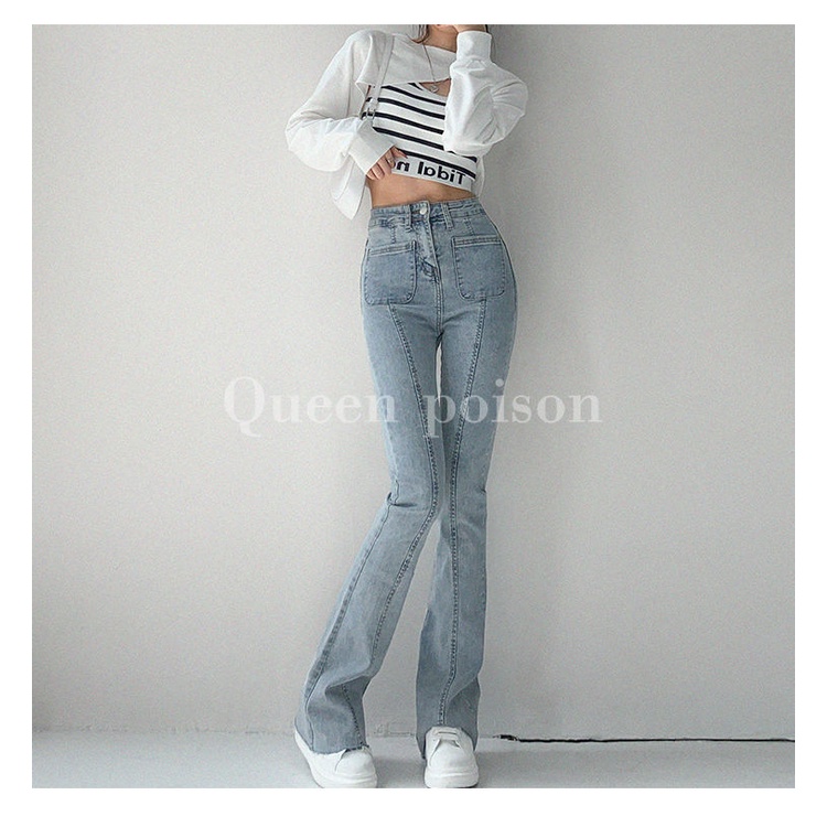 Cocory vn Quần Jean Ống Đứng Lưng Cao Phong Cách Đường Phố Cổ Điển