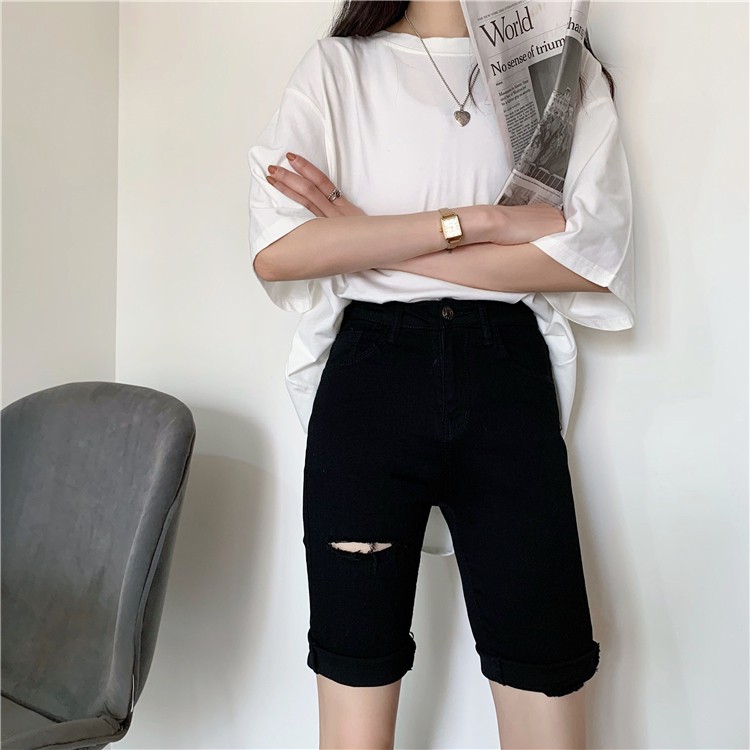 Xiaozhainv Quần đùi vải denim rách lưng cao cá tính dành cho phái đẹp | BigBuy360 - bigbuy360.vn