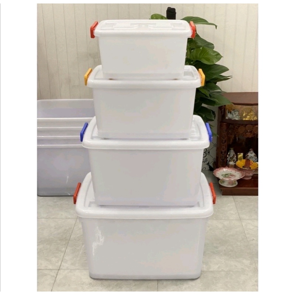 Thùng nhựa vuông đựng đồ đa năng có bánh xe Việt Nhật. Thùng 30l: 52 x 32 x 27 (cm).  Thùng 55l: 60,5 x 42,5 x 31,5 (cm)