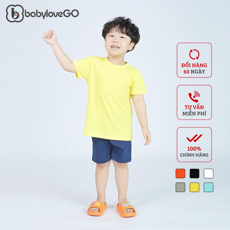 Đồ bộ bé trai áo thun quần short trơn BabyloveGo chất liệu cotton sợi thoáng mát co giãn cho trẻ từ 8-38kg