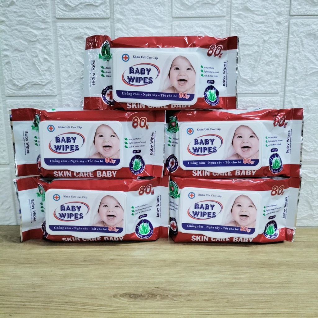 Combo 5 Bịch Khăn Giấy Ướt Baby Wipes Không Mùi,Có Mùi 80gr