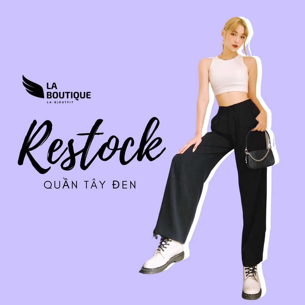 Quần Tây Nữ LA BOUTIQUE Ống Rộng Suông Form Dài Lưng Cao Đen Basic | BigBuy360 - bigbuy360.vn