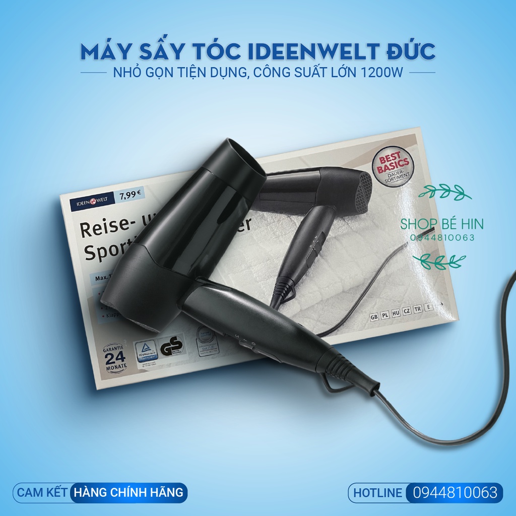 Máy sấy tóc Đức Rossmann Ideenwelt siêu nhỏ gọn, bền bỉ, công suất lớn 1200W