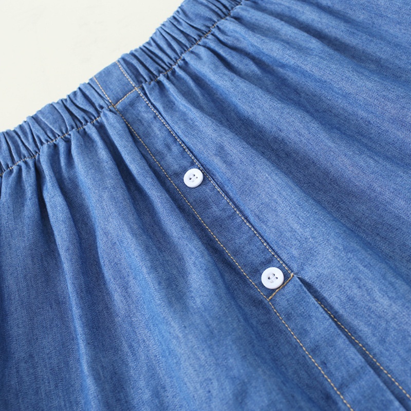 Oneri Áo Sơ Mi Denim Dài Nửa Thân Giả Váy Mini Xẻ Tà Viền Xanh Dương Cho Nữ