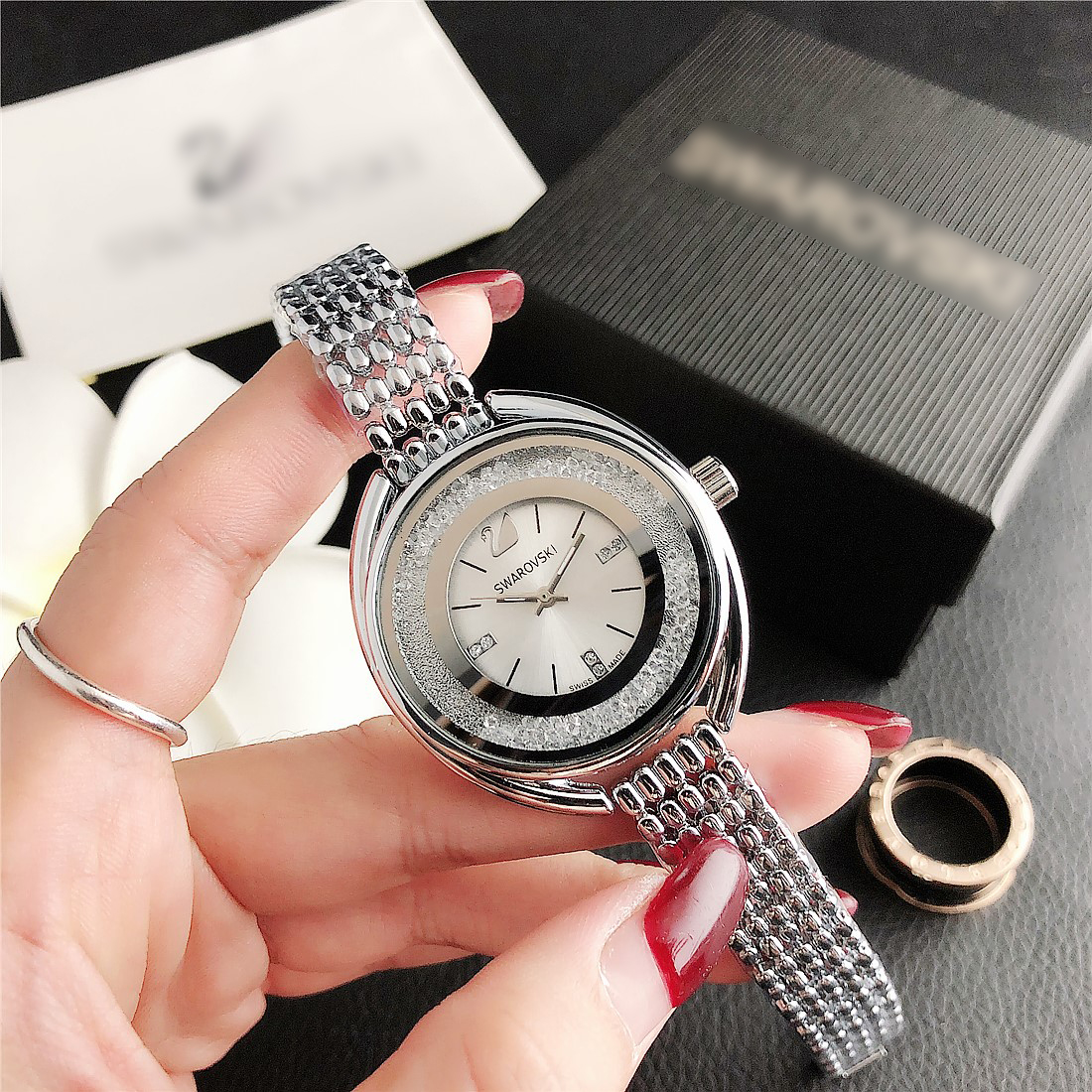 đồng hồ nữ đính đá mặt nhỏ dây kim loại chính hãng đẹp chống nước đeo tay nữ cao cấp