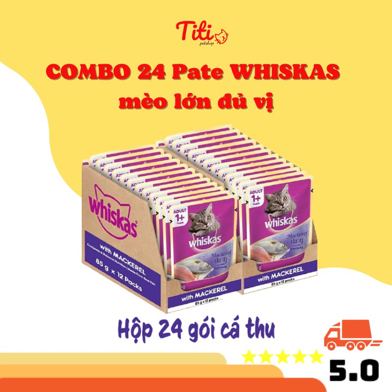 PATE MÈO THÙNG 24 GÓI PATE WHISKAS CHO MÈO LỚN ĐỦ MỌI LỨA TUỔI 80G_Titipets