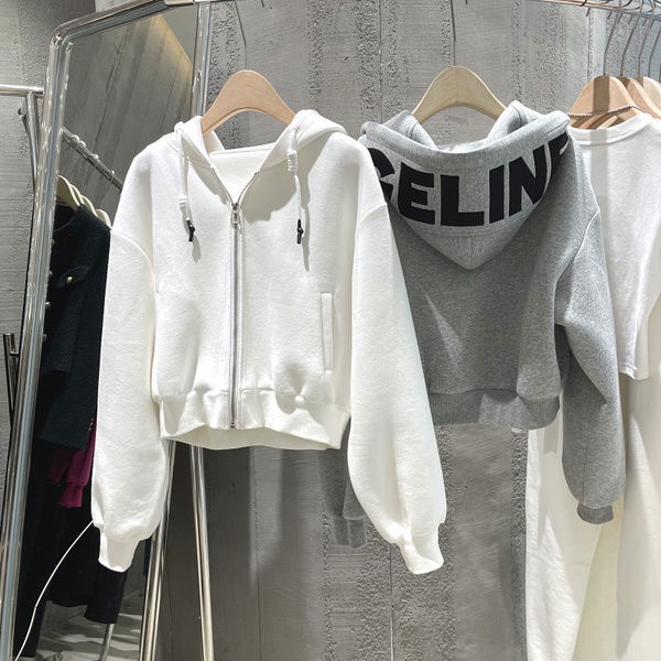 Plush and thickened sweater women's autumn and winter new Korean version loose printed cardigan short zipper with hat to put on the trend