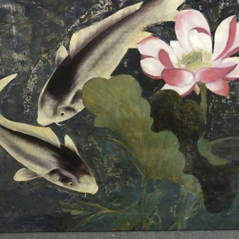 Tranh sơn dầu cá chép bông sen