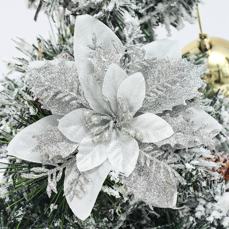 Bộ 5 Bông Hoa Nhân Tạo Lấp Lánh 14cm Trang Trí Giáng Sinh / Năm Mới / Giáng Sinh