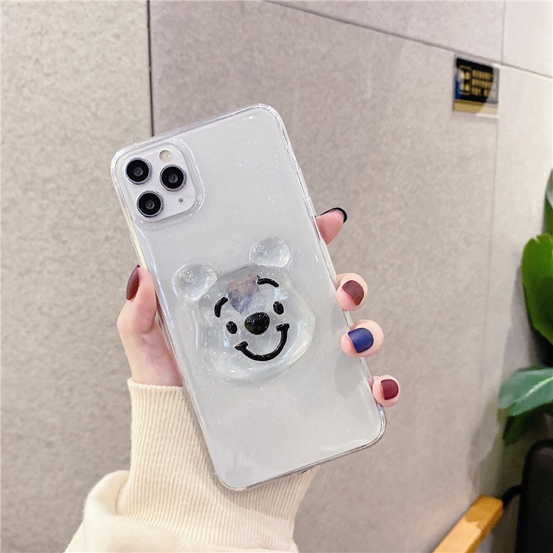 Ốp lưng iphone trong suốt kim tuyến hình gấu phát sáng Pooh 3d cho Iphone 7plus/8plus/x/xr/xs/11/12/pro/max/plus/promax