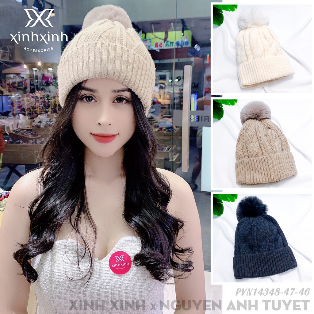 Mũ len thừng, nón len đính quả bông cao cấp cho bạn gái - Xinh Xinh Accessories