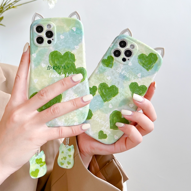 Ốp Điện Thoại TPU Mềm Giả Da Hình Tai Mèo 3D Cho iPhone 13 11 12 Pro Max 12Pro 13Pro X XS Max XR 7 8 Plus