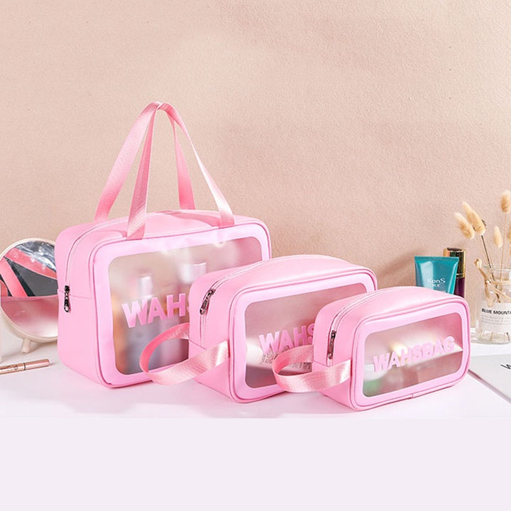 Túi đựng bảo quản mỹ phẩm đồ trang điểm du lịch washbag trong suốt có khóa kéo chống thấm nước màu sắc trang nhã