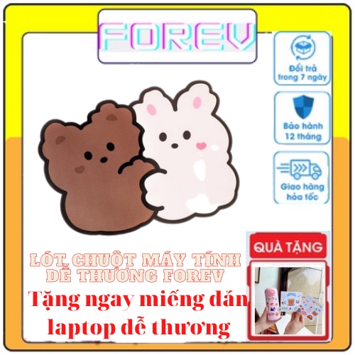Lót chuột máy tính Forev dễ thương 200x200mm, tấm lót chuột hình gấu tấm đệm cao su dày chống trượt