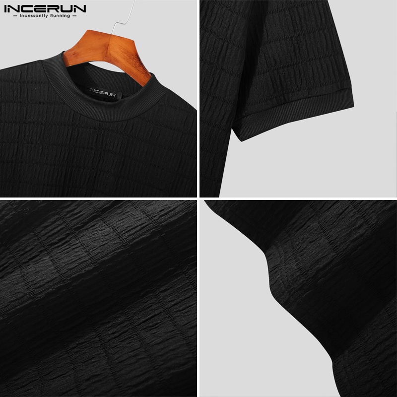 Áo thun INCERUN tay ngắn cổ cao màu trắng/đen thời trang cho nam