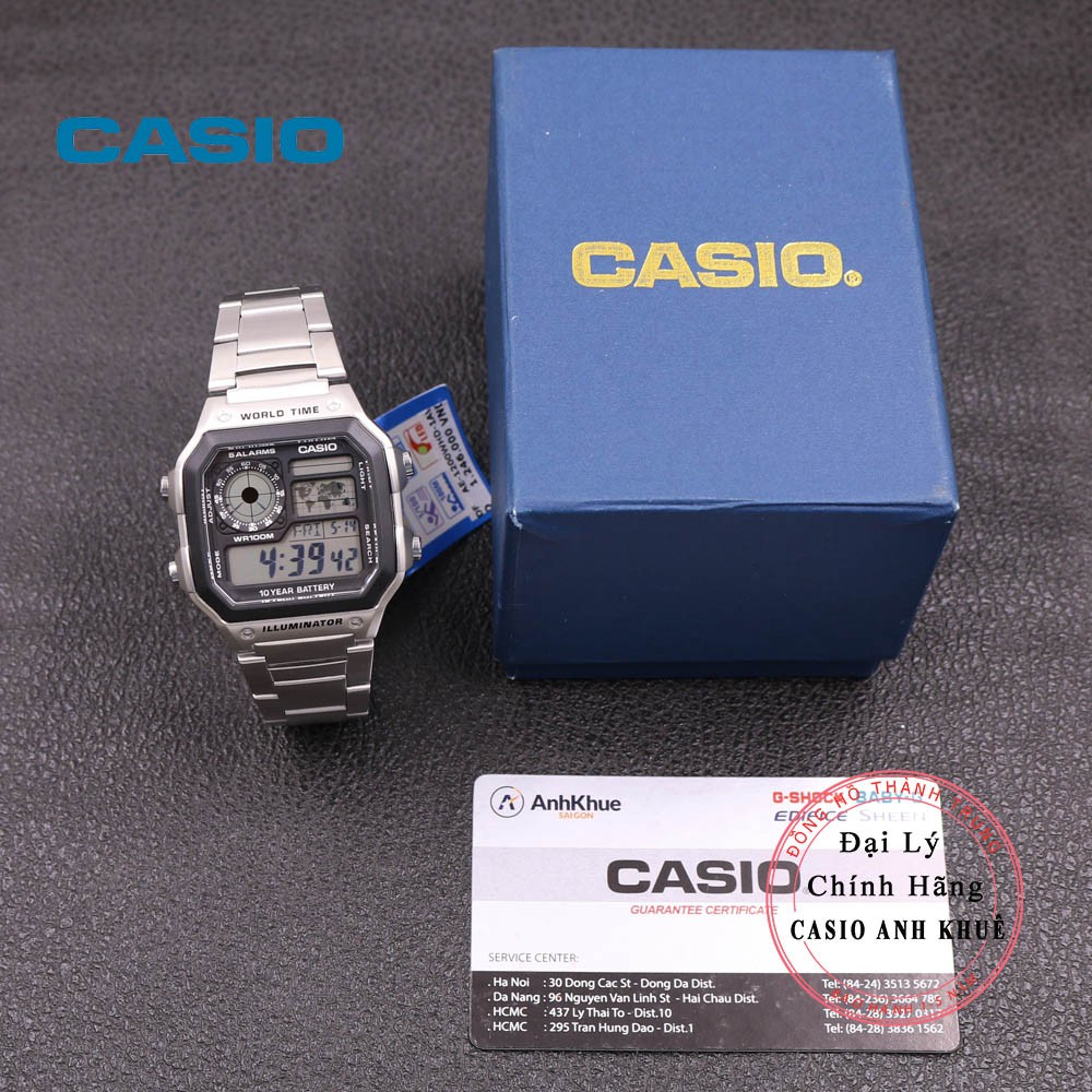 Đồng hồ Nam Casio WorldTime AE-1200WHD-1AVDF dây kim loại