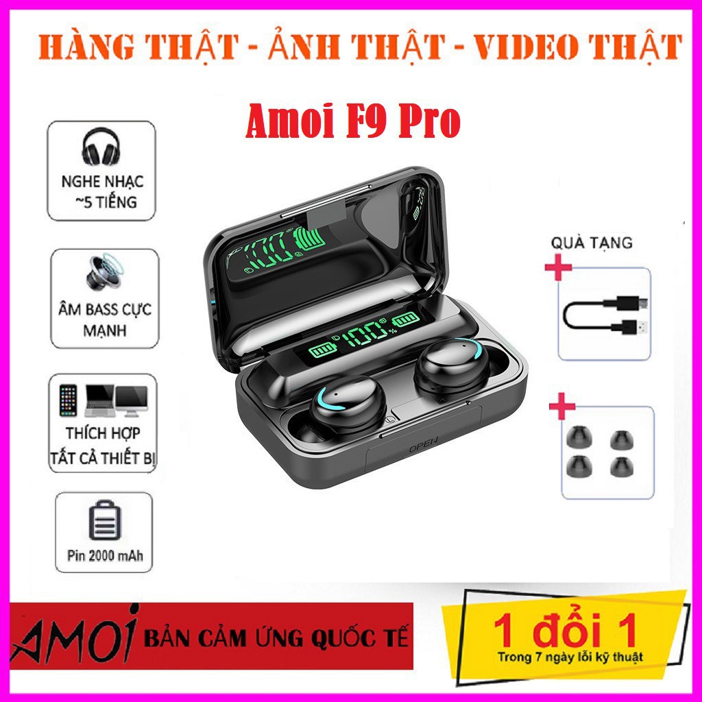 Tai Nghe Bluetooth Amoi F9 Pro TWS - Kết Nối Không Dây - Chuyên Gaming - Dùng Cho Iphone Và Android - Kiêm Sạc Dự Phòng