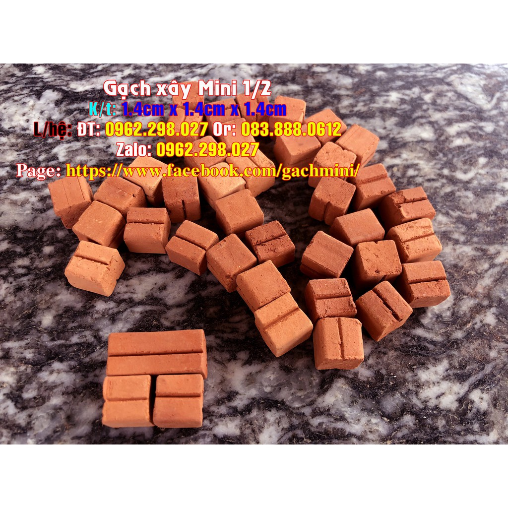 Gạch xây Mini 1/2 (set 100 viên), Gạch xây Mini, xây nhà mini, mô hình tiểu cảnh, trang trí sân vườn