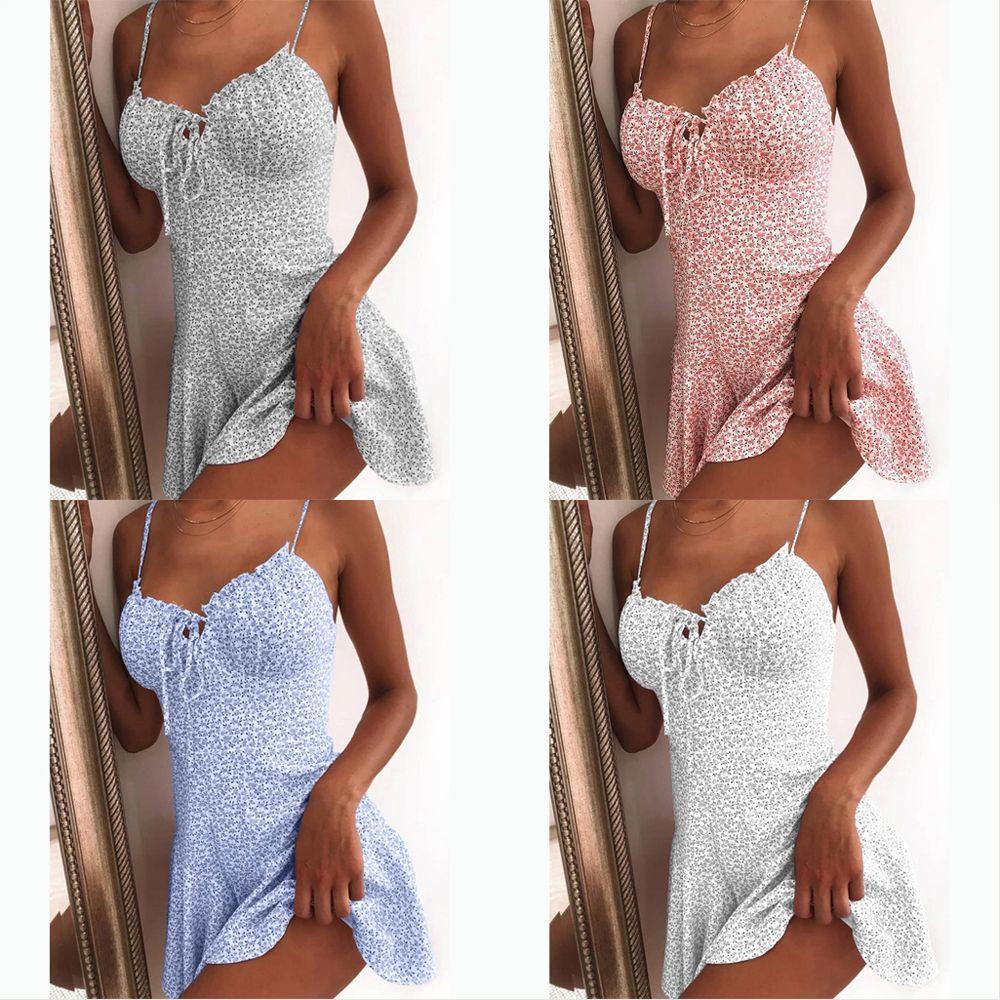 JUNE Đầm Dây Hoạ Tiết Hoa Phong Cách Bohomian Cho Phái Nữ