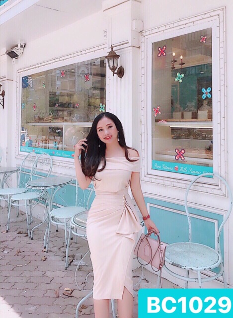 Đầm body bẹt vai kết ngọc nhún bèo - MS30B - TRIPBLE T DRESS | BigBuy360 - bigbuy360.vn