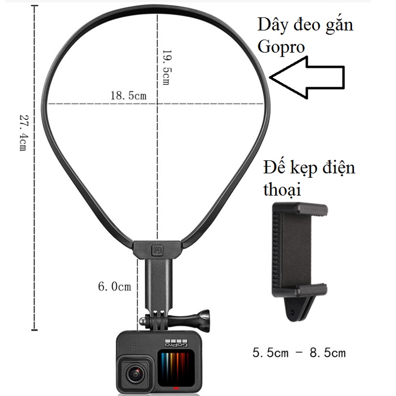 Dây đeo Gopro 10 / 9 / 8 / 7 / 6 /  hoặc điện thoại bằng nhựa kèm kẹp và ốc vít