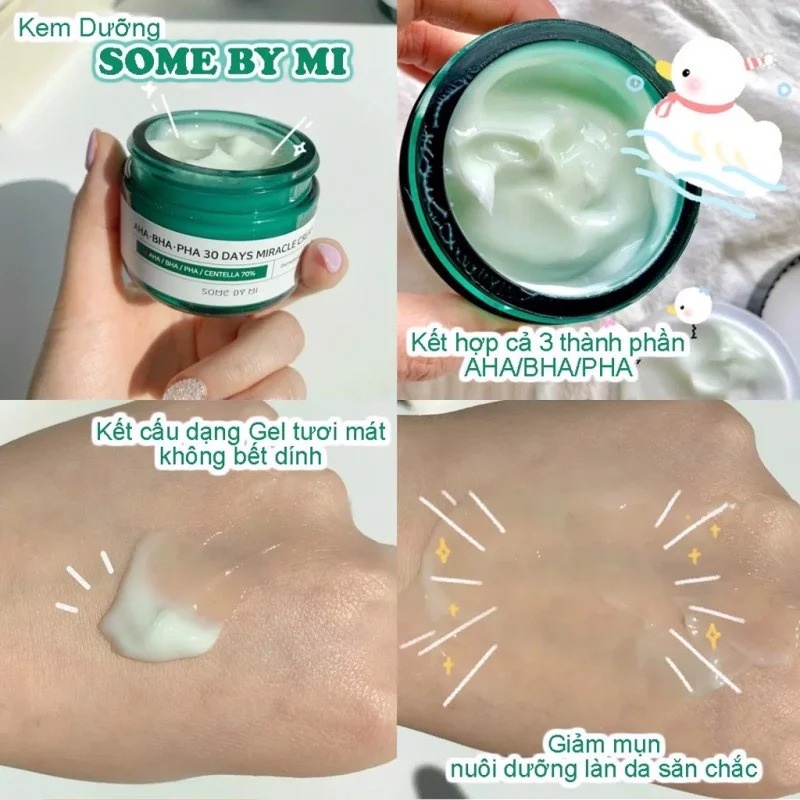 Kem Dưỡng Ẩm, Phục Hồi, Giảm Mụn Chiết Xuất Ốc Sên, Tràm Trà, AHA-BHA-PHA 30 Days Some By Mi Cream 60g