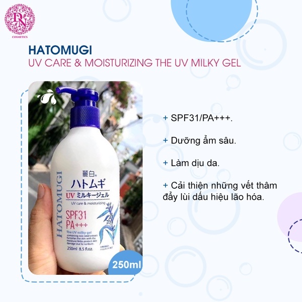 Sữa dưỡng thể chống nắng Hatomugi Uv Care &amp; Moisturizing SPF31 PA+++ 250ml