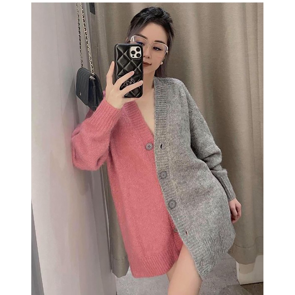 ÁO KHOÁC LEN CARDIGAN NỮ MÀU HỒNG/XÁM - 9598/228