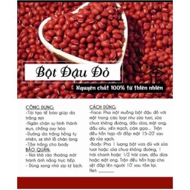 1KG Bột đậu đỏ nguyên chất 1kg túi zip bạc