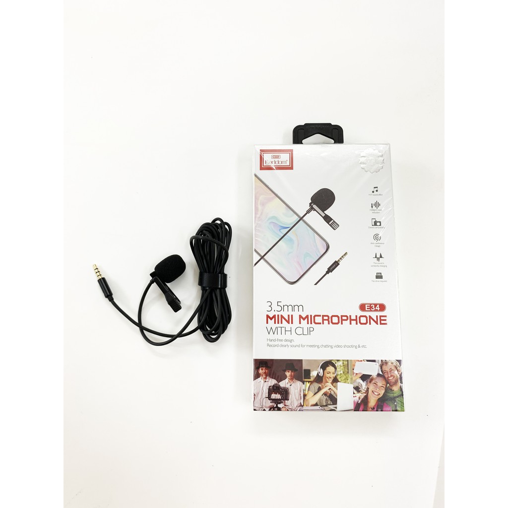 [Chính Hãng] Mic Thu Âm Chân 3.5mm Dành Cho Điện Thoại, Máy Quay, Máy Trợ Giảng Earldom E34